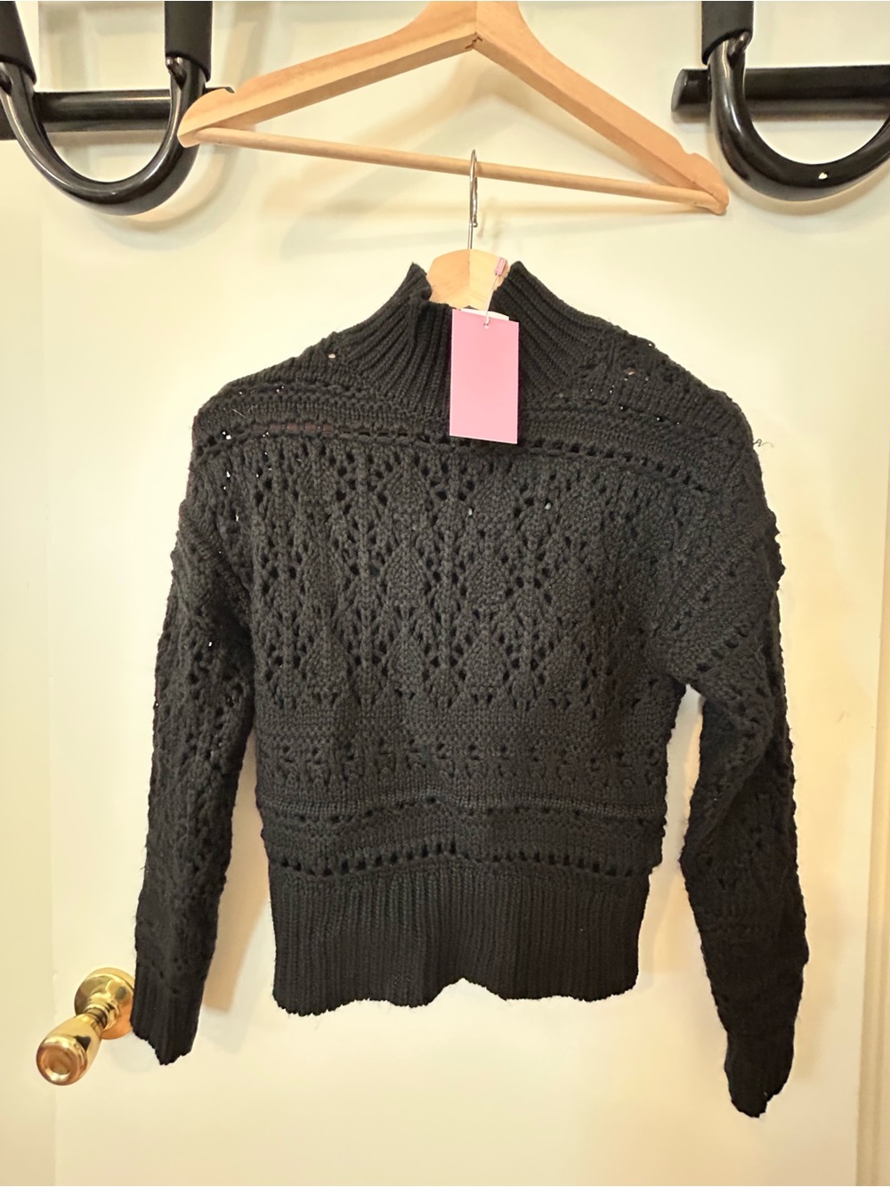 Muse Black Crochet Turtleneck Sweater